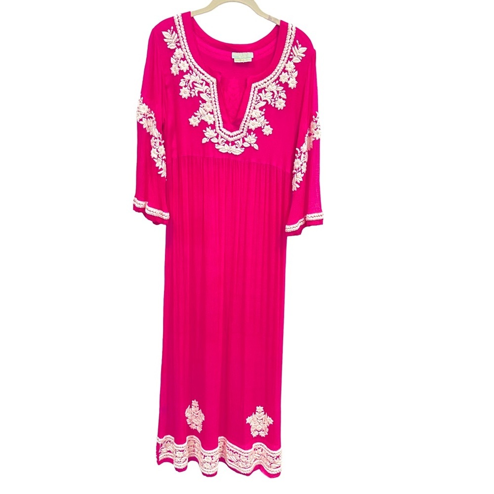Leaves of Grass, New York Beautiful Silk Chiffon Maxi‎ Dress Embroidered